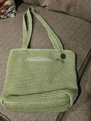 The Sak Green Crochet Shoulder Bag with Zip Closure and Pockets Boho Style - Image 1 of 4