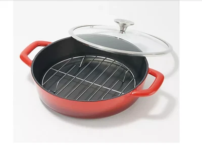 Cook's Essentials 3-qt Nonstick Cast Iron Elite Covered Braiser-Red-NEW - Image 1 of 4