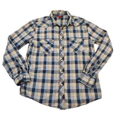 Camisa Arizona Western Hombres Mediana Perla A Presión Cuadros - Azul Tostado Vaquero Manga Larga Foto 1 de 4