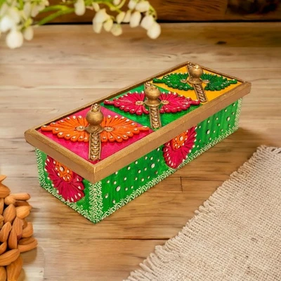 Handcrafted Wooden Decorative Dry Fruits Container Storage Box Size 13x5x4 inch - Image 1 of 4