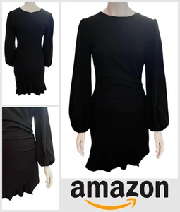 Womens Ladies Asymmetric Dress Size S 10 Vintage Retro Dresses Balloon Sleeves - Picture 1 of 4
