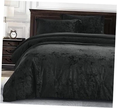  Lux 3-Piece Velvet Comforter Set Size, All Season Lush Plush Velvet King Black - Image 1 of 4