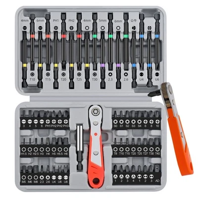 HI SPEC Hi-Spec 68pc Long Extended Screw Driver Bits and Mini Ratchet Wrench Handle Set.