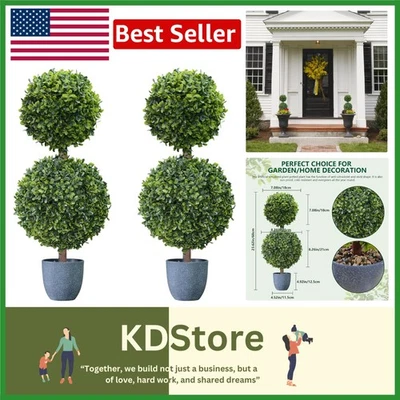 Realistic Faux Boxwood Topiary 2-Pack – 24-Inch, Durable & Low-Maintenance Ou... - Image 1 of 4