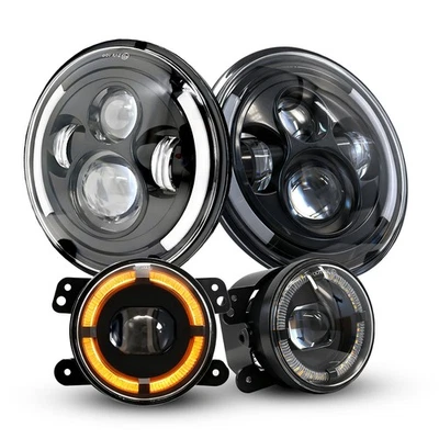 Fit Hummer H2 2003-2009 Pair 7 inch Round LED Headlights+ 4inch fog lights A - Image 1 of 4