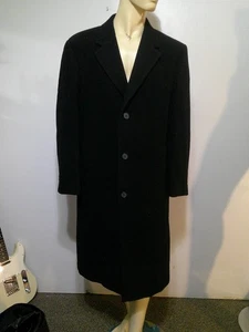 CHAPS Ralph Lauren Classic Black Wool Blend Coat Overcoat Topcoat 3 Button 42 R - Picture 1 of 9