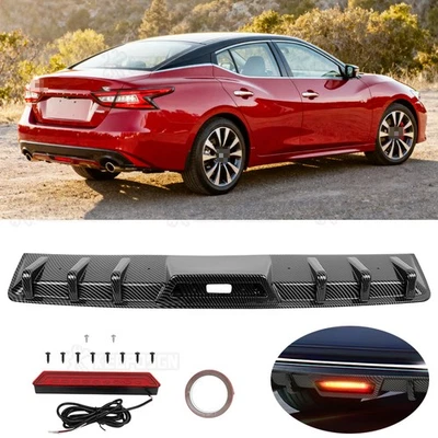 For Nissan Sentra Carbon Fiber Style Rear Diffuser Bumper Spoiler Lip LED Lights — 第 1/4 张图片