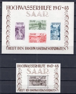 GERMANY SAAR 1947 VERY SCARCE FLOOD RELIEF SHEETS SCOTT B164a + CB1a PERFECT MNH - Image 1 of 3