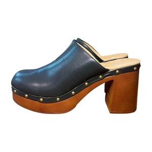 Zuecos de plataforma Olivia Miller negros talla 5,5 madera tachonada tacón grueso - Imagen 1 de 9