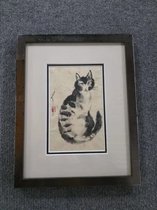 Chinese Ink Handpainted Cat Picture In Photo Frame Art - Picture 1 of 8