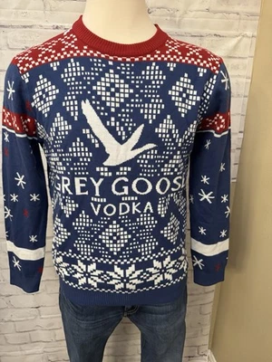 Grey Goose Vodka Med Ugly Christmas Sweater Tacky Holiday Festivus Bar Blue - Image 1 of 4
