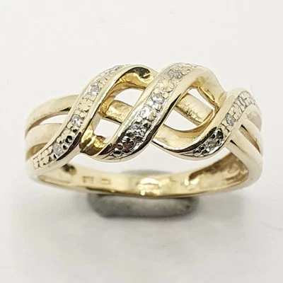 9ct Diamond Crossover Crisscross  Band Yellow Gold Ring Size N 1/2 Full Hallmark - Image 1 of 4