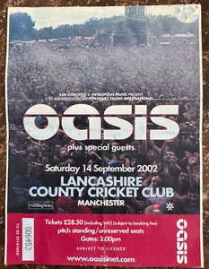 OASIS CONCERT TICKET STUB LANCS CRICKET CLUB MANCHESTER SAT 14TH SEPTEMBER 2002 - Imagen 1 de 2