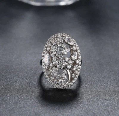 Stylish Floral Design 2.13CT Simulated Sapphires 935 Silver Huge Women's Ring - Image 1 of 4