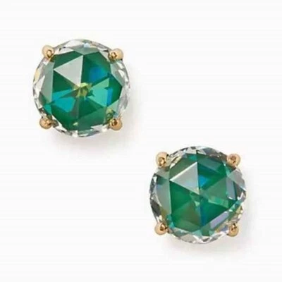 Kate Spade Bright Ideal Gold Tone Stud Earrings NWT Emerald Green/Teal/Aqua CZ - Image 1 of 4