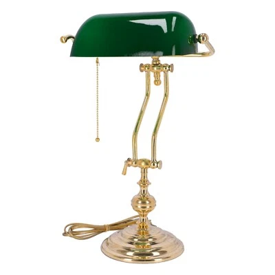 ARTERAMEFERRO Lampada ministeriale con vetro verde e struttura in ottone lucido doppia asta