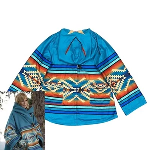 Kelly Reilly Jacket Beth Dutton Yellowstone Blue Hooded Wool Poncho Women Coat - Picture 1 of 5