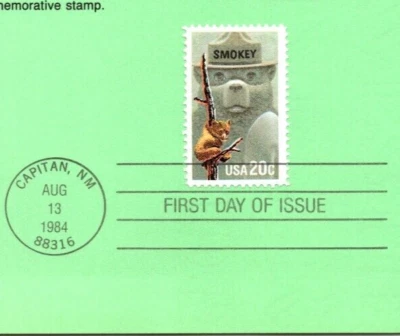 USPS First Day Cover FDC Souvenir Sheet: Smokey Bear $0.20 Stamp Scott #2096 - Image 1 of 2