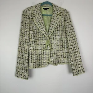Eci New York Woman’s Green Tweed Double Button Lace Trim Silk Blend Blazer Sz XL - Picture 1 of 11