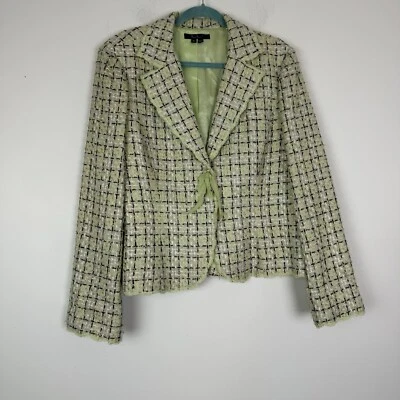 Blazer Eci New York Mujer Tweed Verde Doble Botón Encaje Mezcla Seda Talla XL Foto 1 de 4