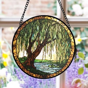 Willow Tree Buntglas Sonnenfänger, Natur Fensterkunst, rustikale Wohndeko - Bild 1 von 8