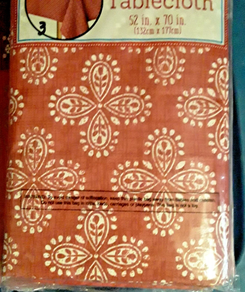 52x70 Red, White.  Bandana Vinyl Tablecloth  Flannel Back Christmas 4th Of July - Image 1 of 1