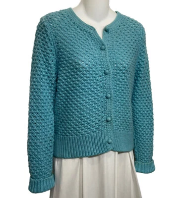 LL Bean Cardigan Sweater Size Small Blue Angora Wool Popcorn Bobble Knit Classic - Image 1 of 4