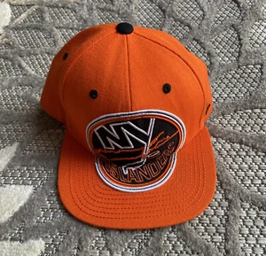 Zephyr NHL New York Islanders Menace Big Logo FlatBill SnapBack Hat Orange Black - Picture 1 of 8