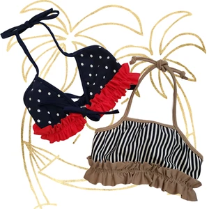 Girls Swimwear Polka Dot Triangle & Stripe Bralette Ruffle Bikini 2pc - Picture 1 of 7