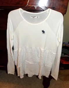 ABERCROMBIE KIDS White Tunic Oversize Top Lace Layered sz 11-12 Stretchy Boho - Picture 1 of 5