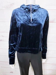 Abercrombie & Fitch Womens Velvet Velour 1/4 Zip Hoodie Size S Blue Long Sleeve - Picture 1 of 7