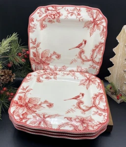 222 Fifth Fine China Dinner 11" Plates Christmas Lane Cardinal (Set of 4) NEW - Picture 1 of 11