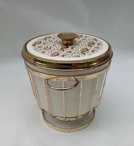 Tapa de cubo de hielo MCM Pyrex vintage soporte de metal diseño dorado MEDIADOS DE SIGLO MODERNO  - Imagen 1 de 11