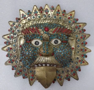 Authentic Vintage tibetain Nepalese mahakala Brass turquoise Red Coral Scarce - Picture 1 of 12