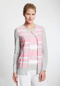 NWT Misook 2 piece cardigan/tank Pink/gray/white lightweight outfit. - Picture 1 of 2