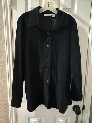 Croft & Barrow Black Suede Button Front Shirt Jacket Ladies Sz Large Fall Winter - Image 1 of 3