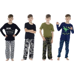 Boys Camouflage Dinosaur Pyjamas Set 100% Cotton Kids Short Sleeve Lounge Suit - Picture 1 of 9