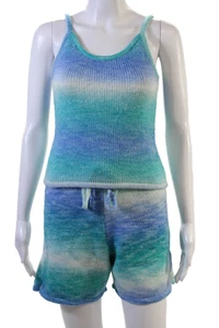 Frankies Bikinis Womens Scoop Neck Knit Tank Top Shorts Set Blue White Medium - Picture 1 of 9