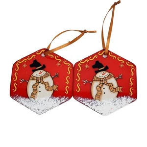 2 Vintage rotes Glas Sonnenfänger handbemalt Weihnachten Sechseck Ornament Weihnachtsdeko - Bild 1 von 6