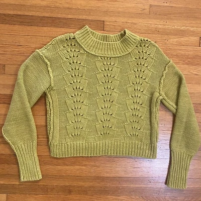 Free People Sweater Womens Extra Small Green Mock Neck Cable Knit Pullover - Image 1 of 4