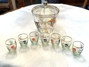 MCM HANDARBEIT Bavarian Enameled Glass Tropical Fish Punch "Punsch" Bowl Bar Set - Picture 1 of 8