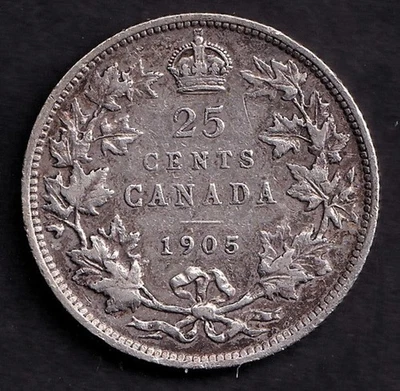 Canada 1905 25c Twenty Five Cent Silver Quarter King Edwards VII F+ .925 Silver - Image 1 of 2