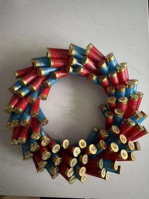 Handmade red, Blue & gold Cartridge Wreath door hanging decoration Christmas  - Image 1 of 4