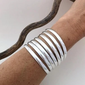 Set of 7 Stacking Bangles GS Silver Micro Semanario Simple Half Round Bracelets - Picture 1 of 4