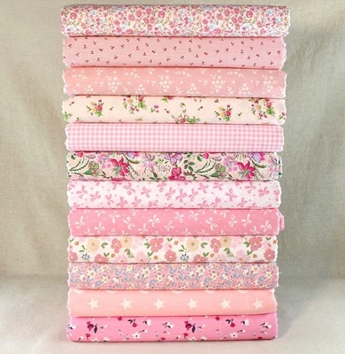 12 Sewing Crafts Pink Floral Cotton Quilting Fabric Squares Bundle Scraps DIY - Image 1 of 4