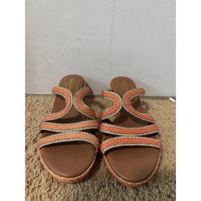 ERIC JAVITS Swerve Wedge Sandal 6.5 Gold Orange Metallic Braided Rope Raffia - Image 1 of 4
