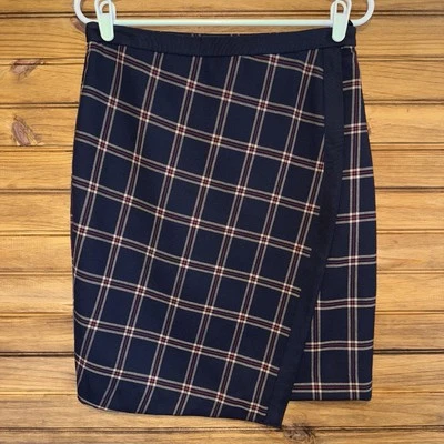 Falda a Cuadros Brooks Brothers Tartán Mujer Talla 4 100% Lana Azul Marino Envolvente Lápiz Foto 1 de 4