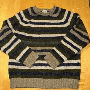 VTG L.L Bean Men's Large Reg 100% Lambs Wool Multicolor Stripe Pullover Sweater - Picture 1 of 6