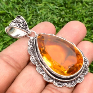 AAA+ Citrine Gemstone 925 Sterling Silver Jewelry Gift To Her Pendant 2.25" - Picture 1 of 3