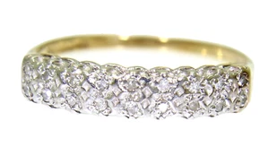 Anillo de oro amarillo 9 quilates doble fila de diamantes de 0,20 quilates talla M ~ 6 1/4 - Imagen 1 de 9